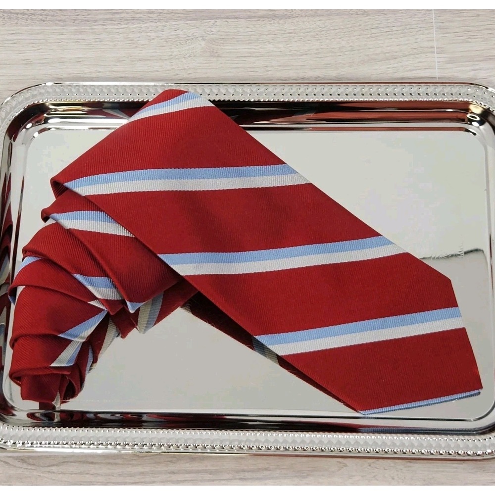 J. Crew Repp Tie Red, White & Powder Blue Stripe 100% Silk Necktie 60" x 3¼"‎